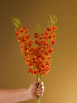 Pure Home + Living - Dark Orange Artificial Orchid Stem - Single