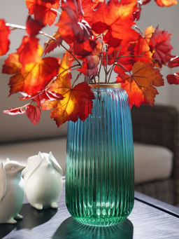 Pure Home + Living - Blue Green Ribbed Texture Ombre Glass Vase