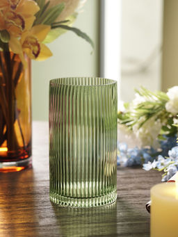 Pure Home + Living - Green Ribbed Straight Glass Vase