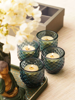 Pure Home + Living - Teal Diamond Cut Tealight Holders (Pack of 4)