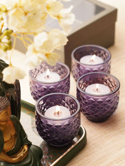Pure Home + Living - Purple Diamond Cut Tealight Holders (Pack of 4)