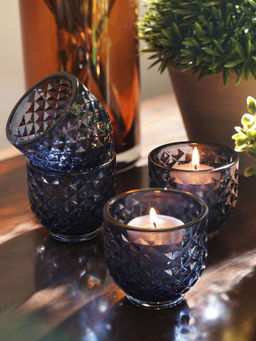 Pure Home + Living - Blue Diamond Cut Tealight Holders (Pack of 4)