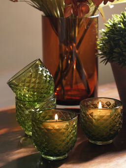 Pure Home + Living - Green Diamond Cut Tealight Holders (Pack of 4)
