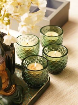 Pure Home + Living - Dark Green Diamond Cut Tealight Holders (Pack of 4)