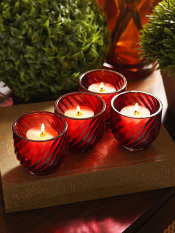 Pure Home + Living - Red Swirl Cut Tealight Holders (Pack of 4)