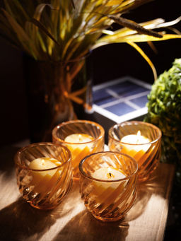 Pure Home + Living - Light Amber Swirl Cut Tealight Holders (Pack of 4)