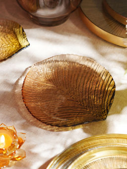Pure Home + Living - Brown Leaf Shaped Glass Platter