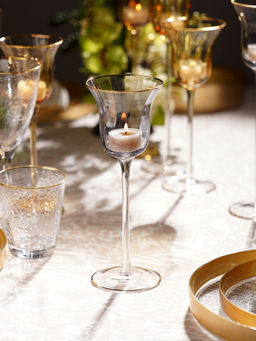 Pure Home + Living - Grey Stem Candle Holder with Gold Rim