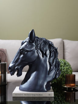 Pure Home + Living - Dark Blue Matte Finish Polyresin Horse Head Figurine