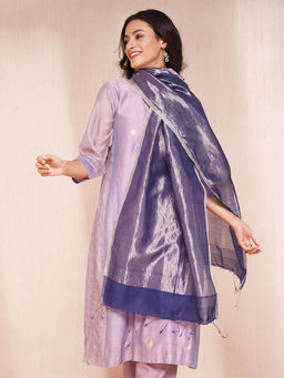Fabindia - Navy Blue Cotton Silk Blend Hand Woven Stole