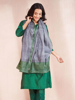 Fabindia - Grey Silk Hand Block Printed Stole