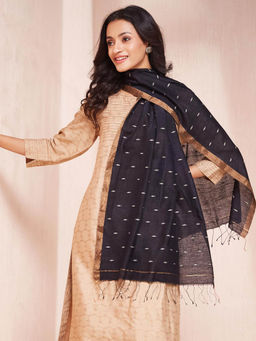 Fabindia - Black Cotton Silk Blend Jamdani Stole