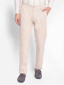 CRIMSOUNE CLUB - Mens Beige Solid Straight Trousers