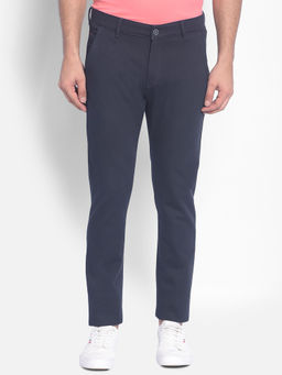 CRIMSOUNE CLUB - Mens Navy Blue Solid Straight Trousers