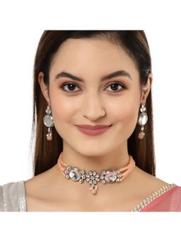Karatcart - Oxidised Silver Peach Multistrand Embellished Choker Necklace Setfor Women (Set of 2)