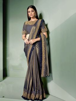 Odette - Blue Shimmer Lycra Designer Saree with Unstitched Blouse