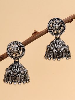 Karatcart - Antique Silver Plated Floral Jhumki Earrings for Women