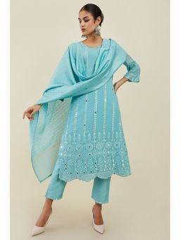 Soch - Powder Blue Georgette Salwar Suit with Embroidered Designs and Embellishments (Set of 3)