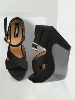 DENILL - Women Black Satin Heels