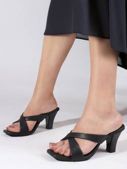 DENILL - Women Black Synthetic Leather Heels