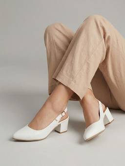 DENILL - Women White Synthetic Leather Heels