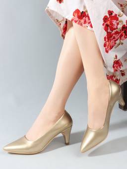 DENILL - Women Gold Fabric Heels