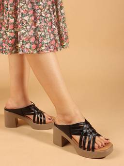 DENILL - Women Black Synthetic Leather Heels