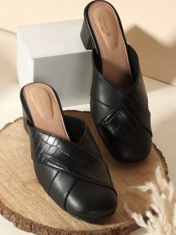 DENILL - Women Black Synthetic Leather Heels