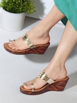 DENILL - Gold Synthetic Leather Heels
