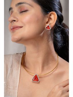 AARSEE OFFICIAL - Red Anti-Tarnish 22Kt Gold-Plated Pendent and Earring Set