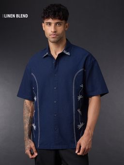 The Souled Store - Cotton Linen Midnight Petal Men Cotton Linen Shirt