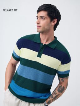 The Souled Store - Jacquard Marine Vibe Men Polo T-Shirt