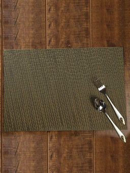 OBSESSIONS - Set of 6 Heat Resistant PVC Solid Placemat, Golden & Black