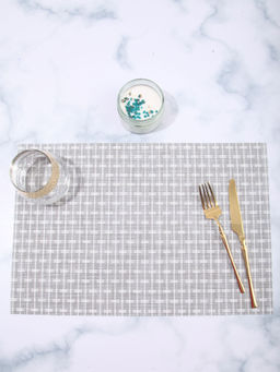 OBSESSIONS - Set of 6 Heat Resistant PVC Solid Placemat, Beige & White