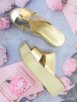 Ronnie Grey - Women Gold Solid Metallic Wedges