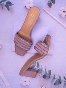 Jove - Women Lavender Embellished Block Heel Sandals