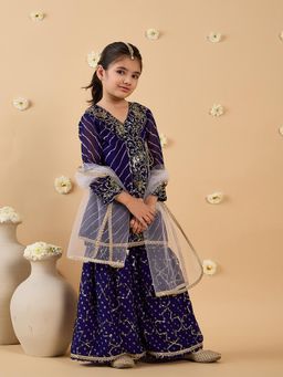 PSPeaches - Purple Embellished Kurta with Sharara and Dupatta (Set of 3)