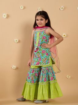 PSPeaches - Multi-Color Floral Kurta with Sharara and Dupatta (Set of 3)