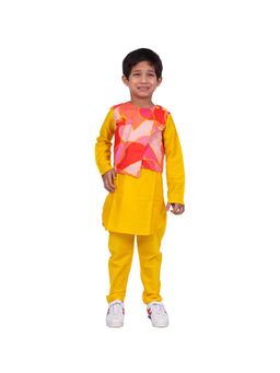 TWISHA - Yellow Solid Kurta with Jacket and Pyjama (Set of 3)