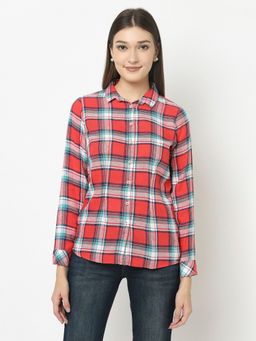CRIMSOUNE CLUB - Women Red Check Shirt With High-low Hemline