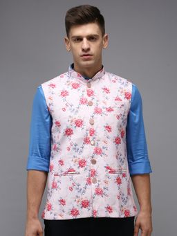 SHOWOFF - Men Printed Pink Ethnic Nehru Jacket