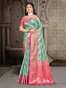 Sangam Prints - Turquoise Silk Woven Work Traditional Saree with Unstitched Blouse