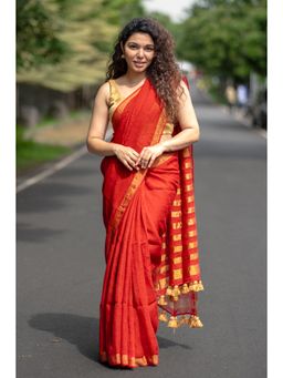 I LOVE SAREES - Red Linen Saree without Blouse