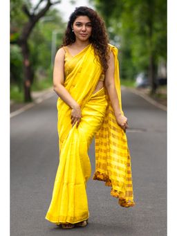 I LOVE SAREES - Yellow Linen Saree without Blouse