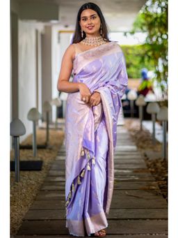 I LOVE SAREES - Lavender Mashru Banarasi Silk Saree without Blouse with Silver Zari