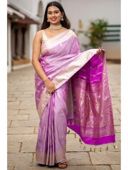 I LOVE SAREES - Lavender Mashru Banarasi Silk Saree without Blouse with Silver Zari