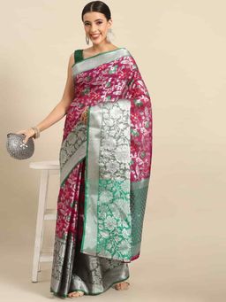 Silk Land - Magenta Banarasi Woven Art Silk Saree with Unstitched Blouse