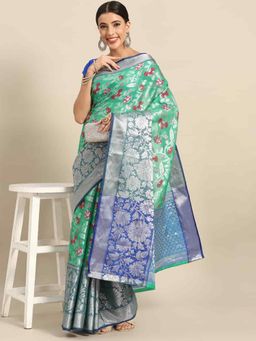 Silk Land - Green Banarasi Woven Art Silk Saree with Unstitched Blouse
