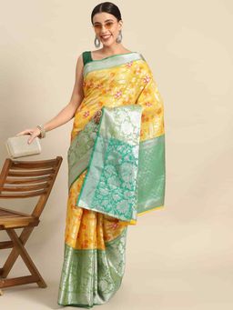 Silk Land - Yellow Banarasi Woven Art Silk Saree with Unstitched Blouse