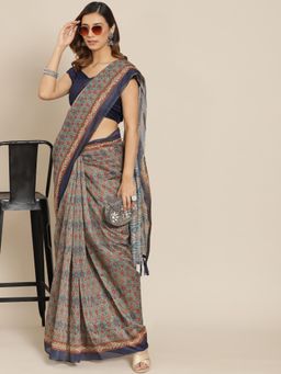 Silk Land - Multi-Color Kalamkari Digital Printed Saree with Unstitched Blouse